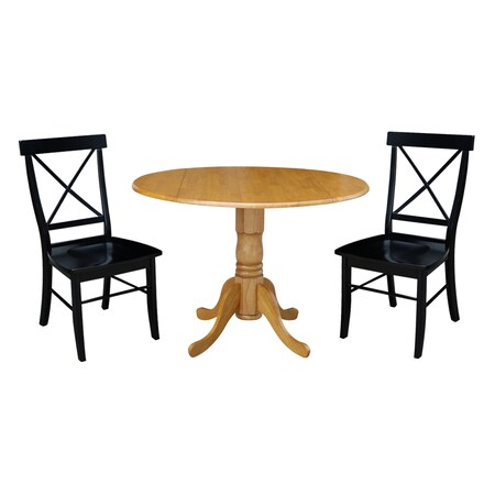 International Concepts 42 in Dual Drop Leaf Dining Table with 2 Cross Back Dining Chairs - 3 Piece Dining Set K04-42DP-C46-613P